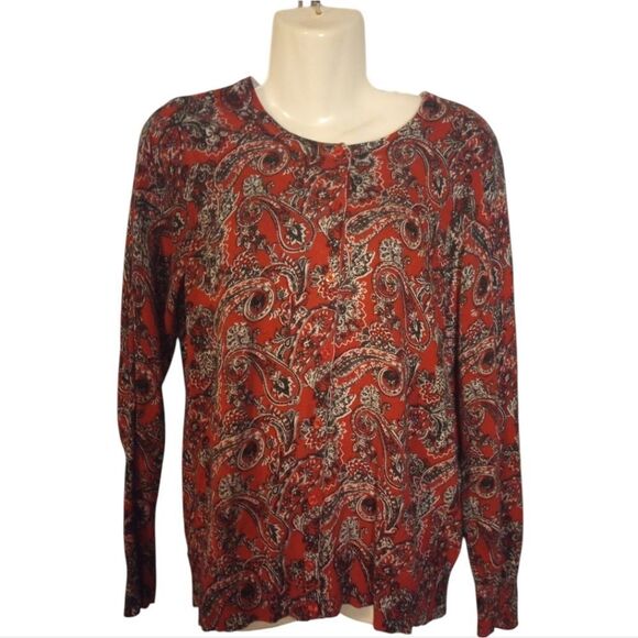 Kim Rodgers paisley print button front sweater - Picture 1 of 7